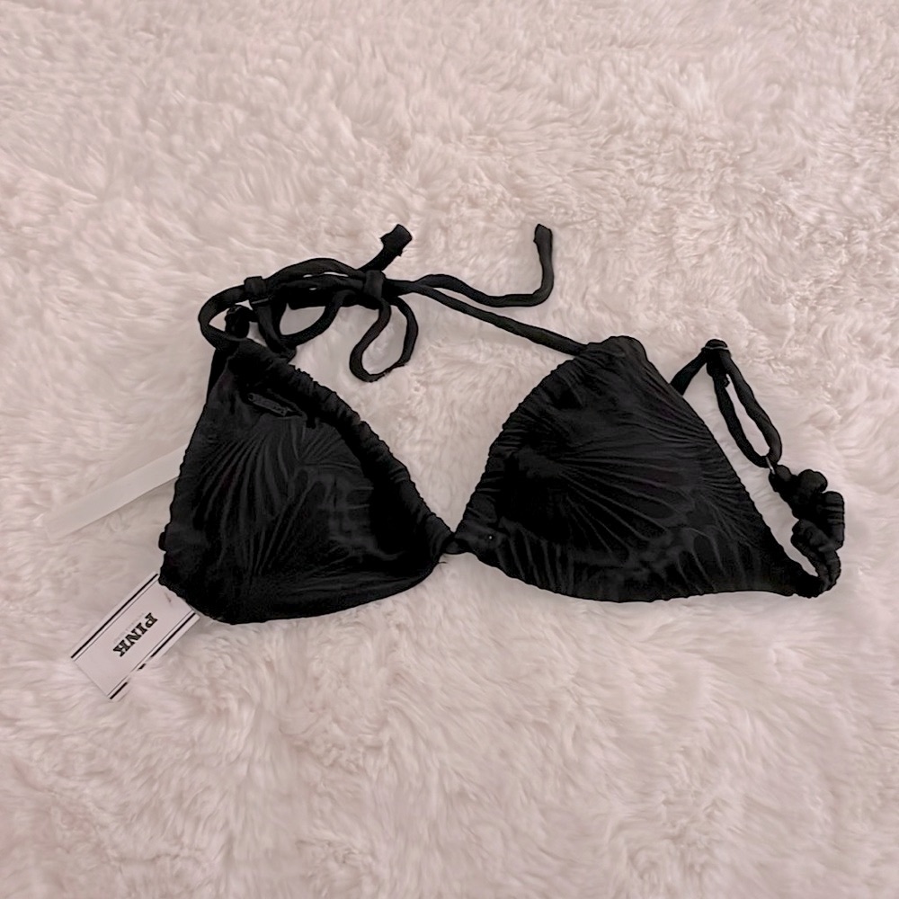 Victoria’s Secret PINK Scrunchie Triangle Bikini Top Pure Black